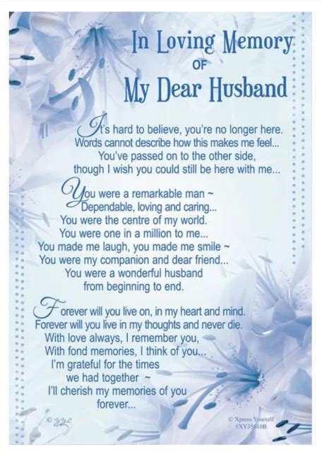 Graveside In Loving Memory Husband Memorial Card Remembrance Of My