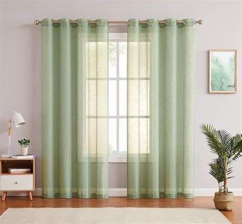 Sage Linen Sheer Curtain Panel Pairs 84 Inches Long With Grommets Eyelets Rustic