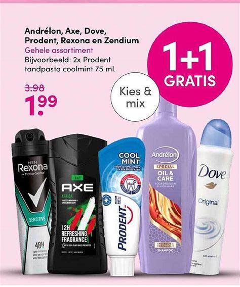 Andrélon axe dove prodent rexona en zendium aanbieding bij