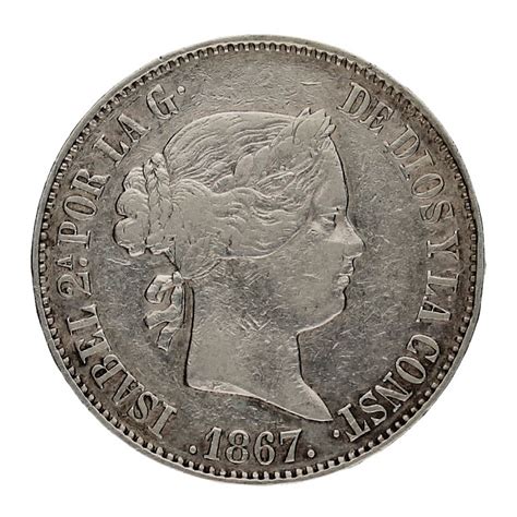 Moneda Isabel II 1 Escudo Plata 1867 Madrid 12 83g Andorrano