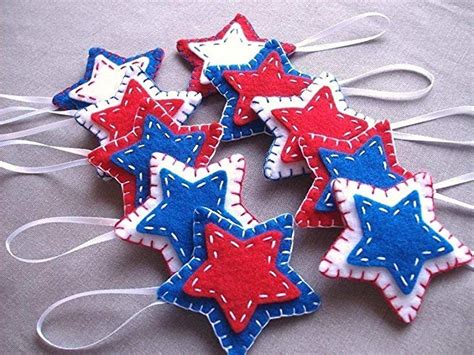 10 Patriotic Star Ornaments Red White Blue Star