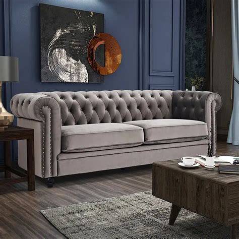 Balcorne Velvet Rolled Arm Chesterfield Sofa Vigshome