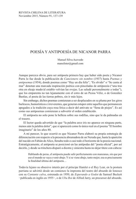 Pdf Poes A Y Antipoes A De Nicanor Parra