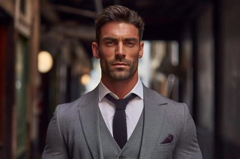 Premium Photo Portrait Of A Handsome Man In A Gray Suit And Tie