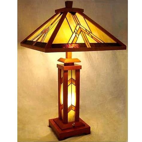 Mission Tiffany Stained Glass Table Lamp W Wood Base Stained Glass