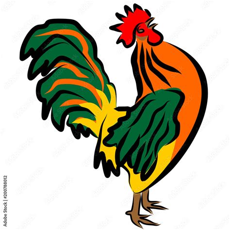 Colorful Vector Illustration Of The Crowing Cock Cartoon Character