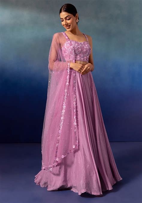 Buy Women Mauve Lehenga Set With Sequin Embellished Blouse And Dupatta