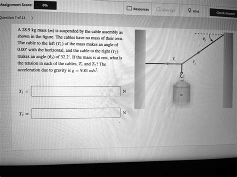 Solved Assignment Score 096 Resources Givempl Hint Chcck Anewcr Juestlon 7 Of H1 A 28 Kg Mass