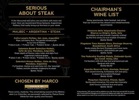 Menu at Marco Pierre White Steakhouse Bar & Grill - Birmingham, Birmingham