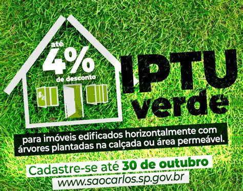 Cadastramento para solicitação de desconto do IPTU Verde 2023 deve ser