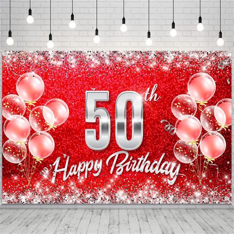 Red And Silver Happy 50th Birthday Backdrop Banner