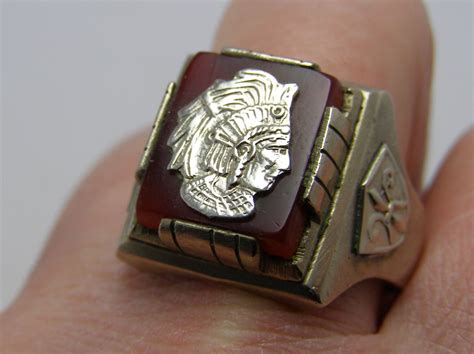 Sale Vintage Sterling Silver Mexican Biker Ring Aztec Mayan