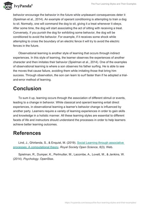 The Four Learning Styles and Their Examples - 559 Words | Research Paper Example