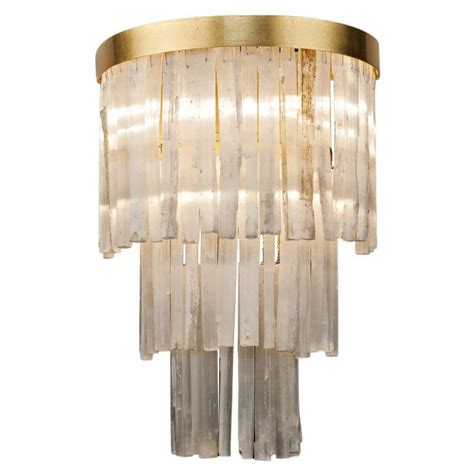 Arctic Lighting Selenite Crystal Wall Sconce With Metal Base For Sale