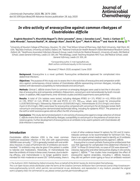 Pdf In Vitro Activity Of Eravacycline Against Common Ribotypes Of