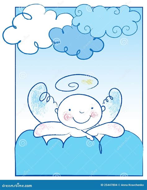 Baby Angel Leans On A Cloud Stock Vector Illustration Of Lines Color