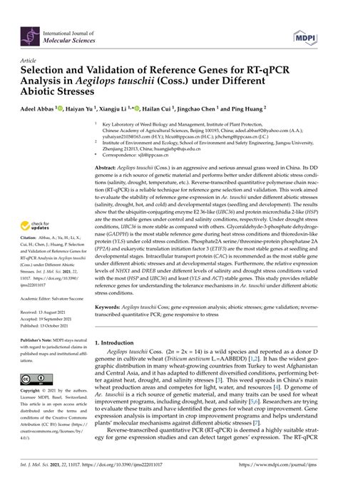 PDF Selection And Validation Of Reference Genes For RT QPCR Analysis