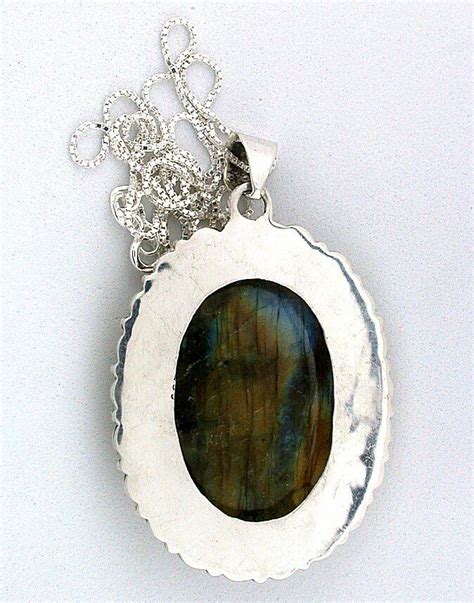 Canadian Labradorite Oval Heavy Cast Sterling Cabochon Pendant And