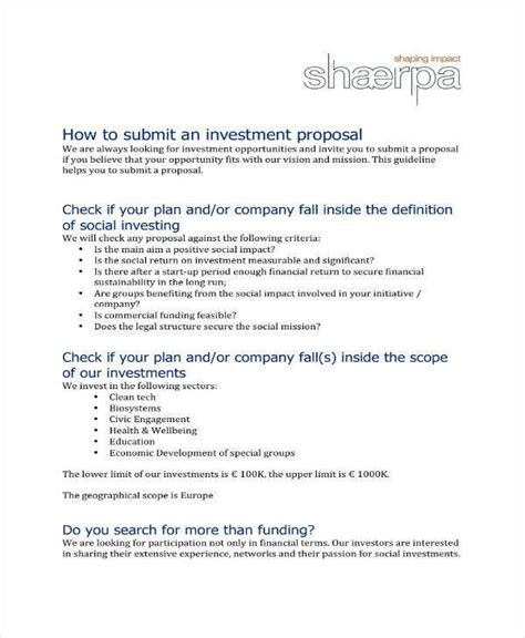 Free 11 Small Business Investment Proposal Samples And Templates In Pdf Ms Word Pages