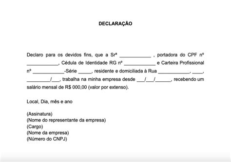 Declaracao De Trabalho Aprenda A Fazer A Sua Modelo De Declaracao