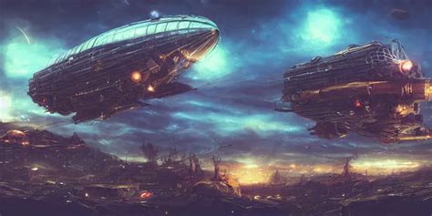 Airship Powered By Stars Steampunk Cyberpunk Stable Diffusion