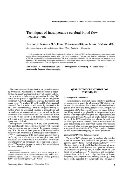 Pdf Techniques Of Intraoperative Cerebral Blood Flow Measurement