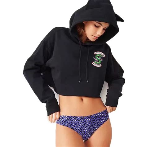 Sudadera Corta Con Capucha De Gato Riverdale Para Mujer Tops Harajuku