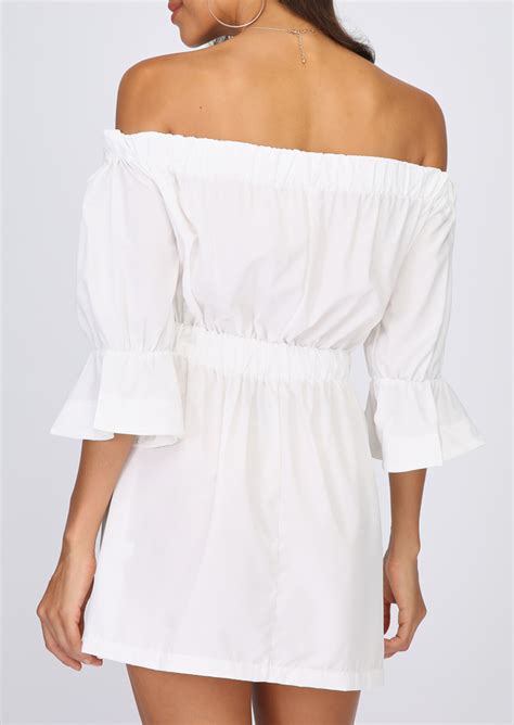 Solid Off Shoulder Ruffled Mini Dress Without Necklace Fairyseason