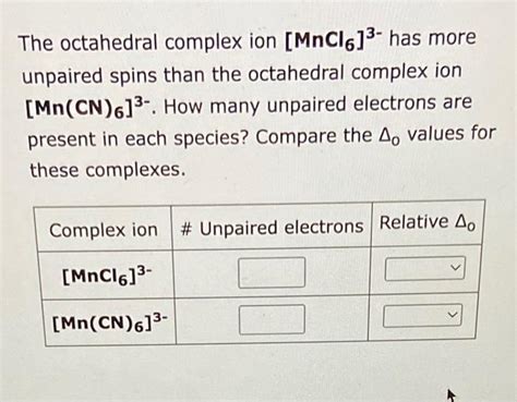 Solved The Octahedral Complex Ion Mncl Has More Chegg