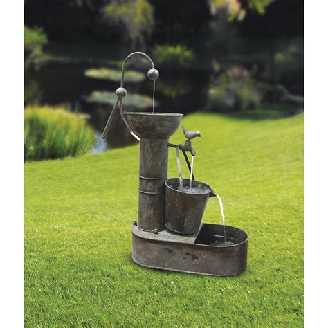 Alpine Corporation 34 In Tall Outdoor 3 Tier Rustic Metal Water Pump