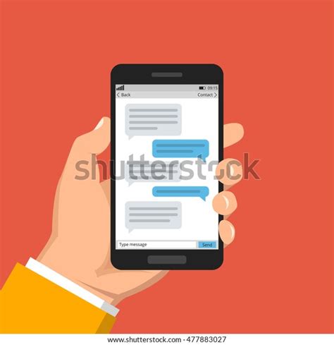 Hand Holding Smartphone Touching Screen Text Stock Vector Royalty Free 477883027 Shutterstock