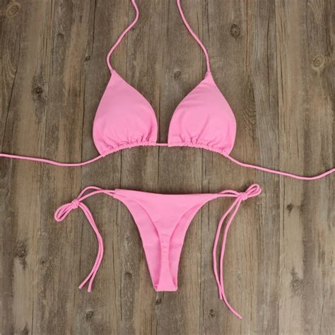 Conjunto de Bikini rosa para mujer traje de baño Sexy de dos piezas