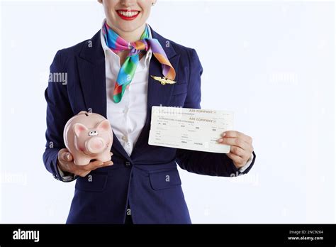 Closeup On Stylish Flight Attendant Woman Against White Background In