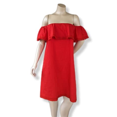 Sugarlips Dresses Nwt Sugarlips Red Off Shoulder Pom Pom Trim Dress