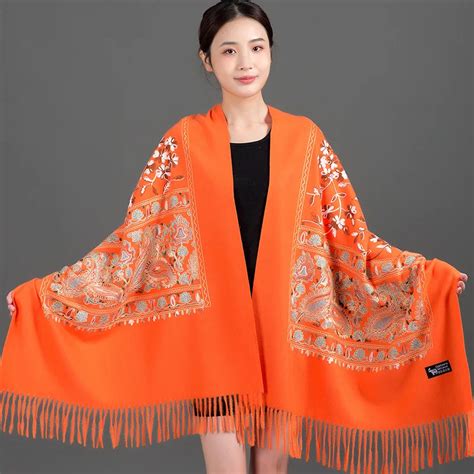 2022 Embroidery Flower Cashmere Sunflower Scarf Female Autumn And Winter Style Wedding Dress