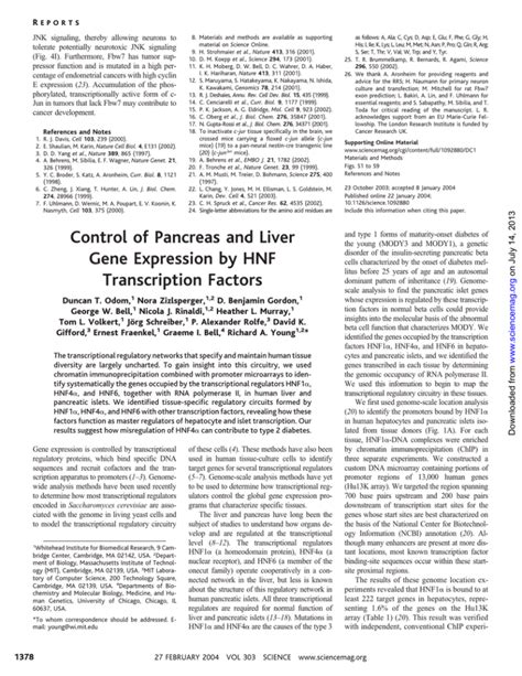 Control Of Pancreas And Liver Gene Expression By Hnf