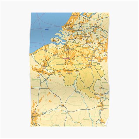 "Belgium map with cities roads rivers lakes" Poster for Sale by world ...