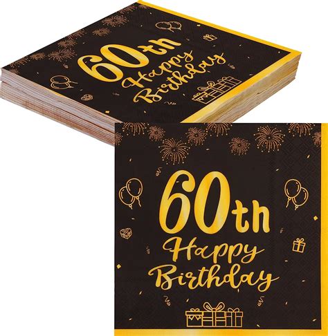 Topways Black Gold 60th Birthday Decorations Paper Napkins 40pcs