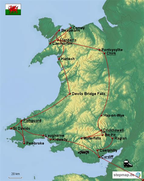 Stepmap Wales Rundreise Landkarte Für Großbritannien