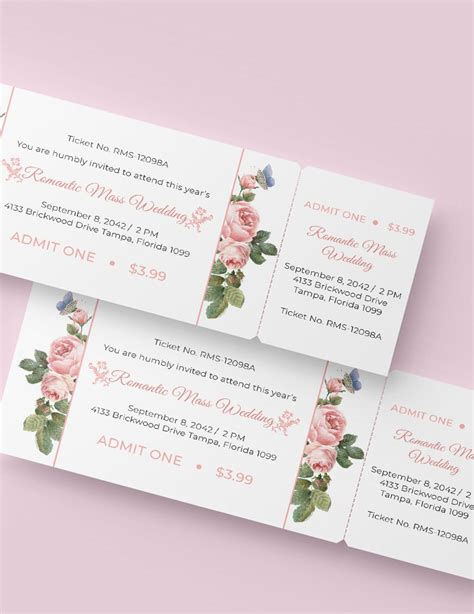 Wedding Event Ticket Template in Publisher, Word, Pages, PSD ...