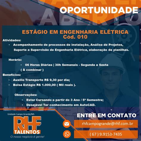 RHF Talentos Divulga Vaga Para Estudantes Do Curso De Engenharia