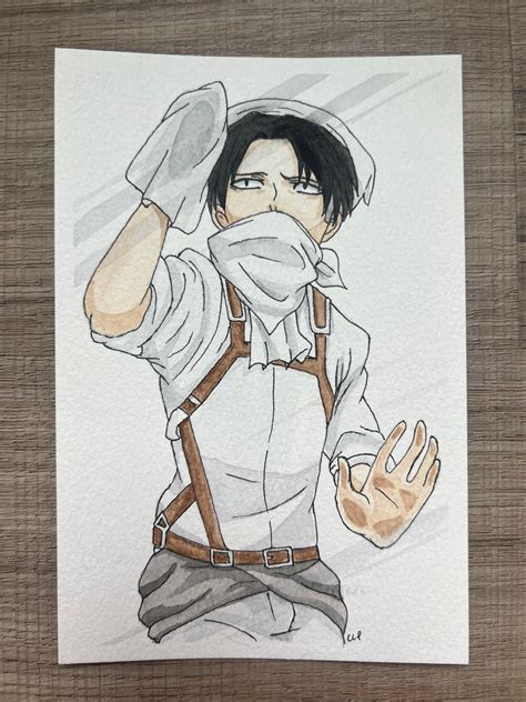 Levi Ackerman Cleaning Watercolor Handmade - Etsy