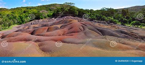 Chamarel Seven Coloured Earths. Panorama Stock Photo - Image of ...