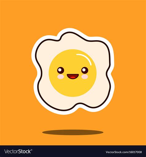 Optimistic Fried Egg Kawaii Character Cute Face Vector Image