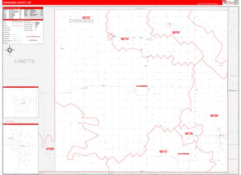 Cherokee County, KS Zip Code Wall Map Red Line Style by MarketMAPS ...