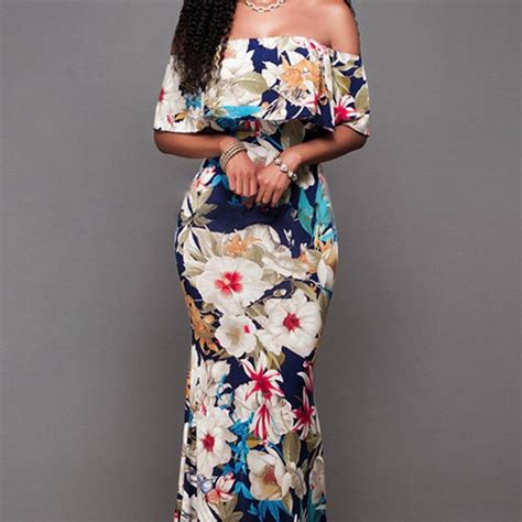 Off The Shoulder Floral Maxi Dress With Floor Length