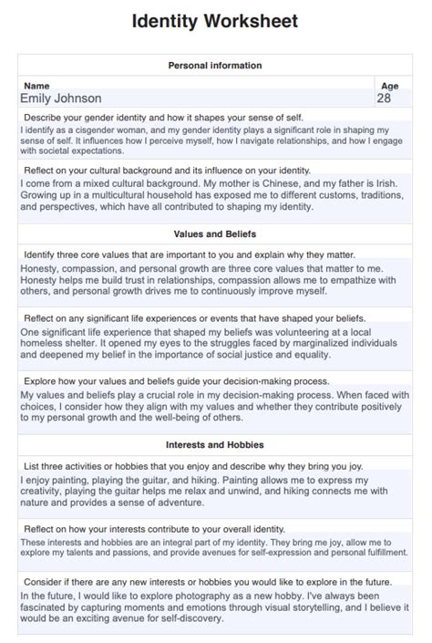 Identity Worksheet And Example Free Pdf Download