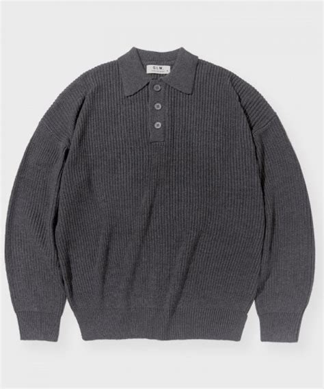 Musinsa Glw Classic Collar Henley Neck Sweater Knit Charcoal