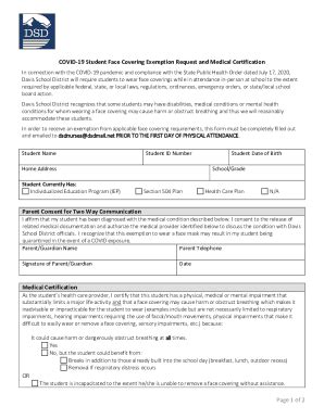 Fillable Online Covid Face Covering Exemption Request Form Fax Email