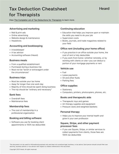 Tax Deduction Cheatsheet For Therapists Heard